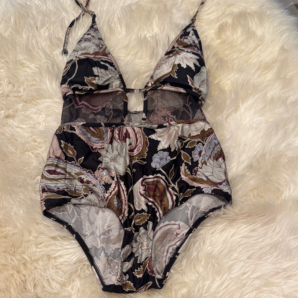 Zimmermann Black Floral One-Piece Swimsuit with mesh detail